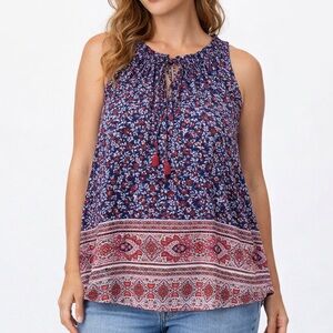 GAP Boho Floral Tassel Tie Sleeveless Top Size X-Large
